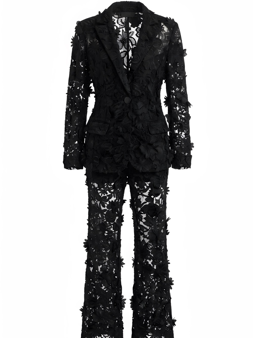 Nova Luxe Denise Black Floral Embroidered Blazer and Pants